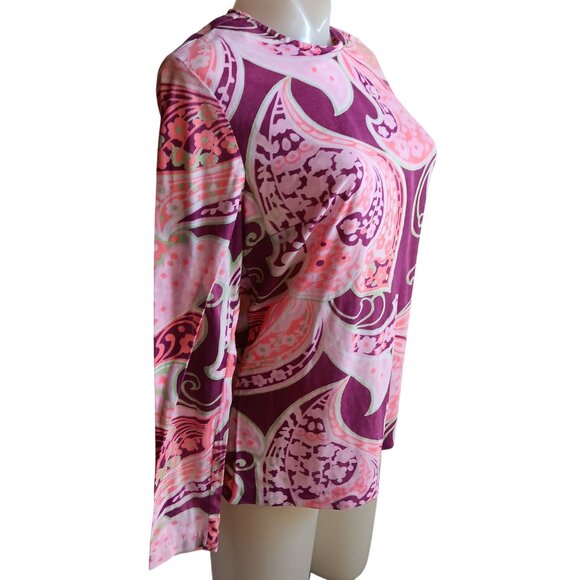 Medium  Vintage 1970s Womens Psychadelic Top Pink/Purple Zipback Mod Go-Go Hippy - Picture 4 of 7